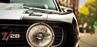 The Camaro sports coupe”Z28″ with a V8 given full throttle Z28