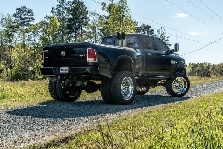 Lifted Dodge Ram 3500 Dually with Stacks: A Tough and Rugged Ride